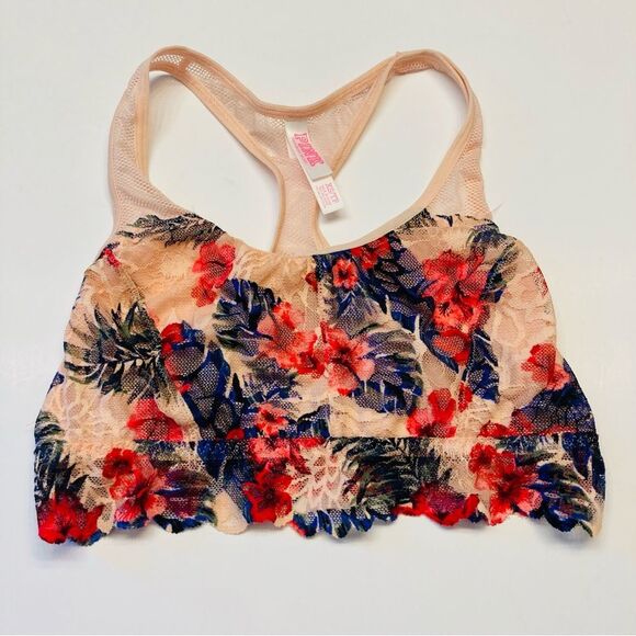 Victoria's Secret Pink Lace Bralette Bra Racerback Unlined Sz XS Tropical Floral - Picture 4 of 11